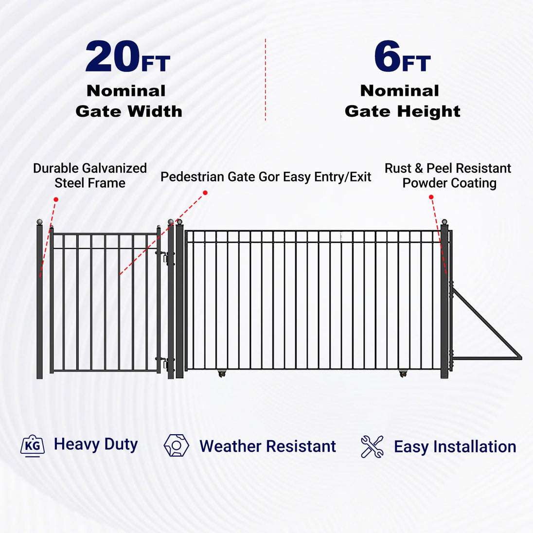 Aleko 20ft Steel Sliding Driveway Gate with 5ft Pedestrian Gate - Serenity Provision