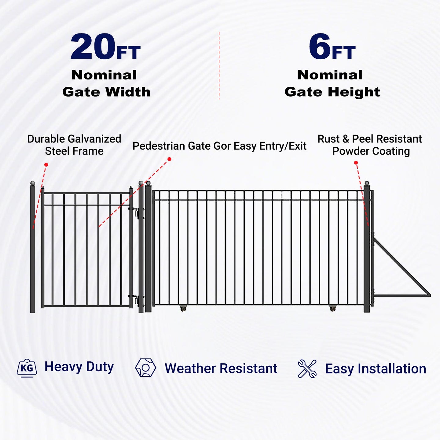 Aleko 20ft Steel Sliding Driveway Gate with 5ft Pedestrian Gate - Serenity Provision