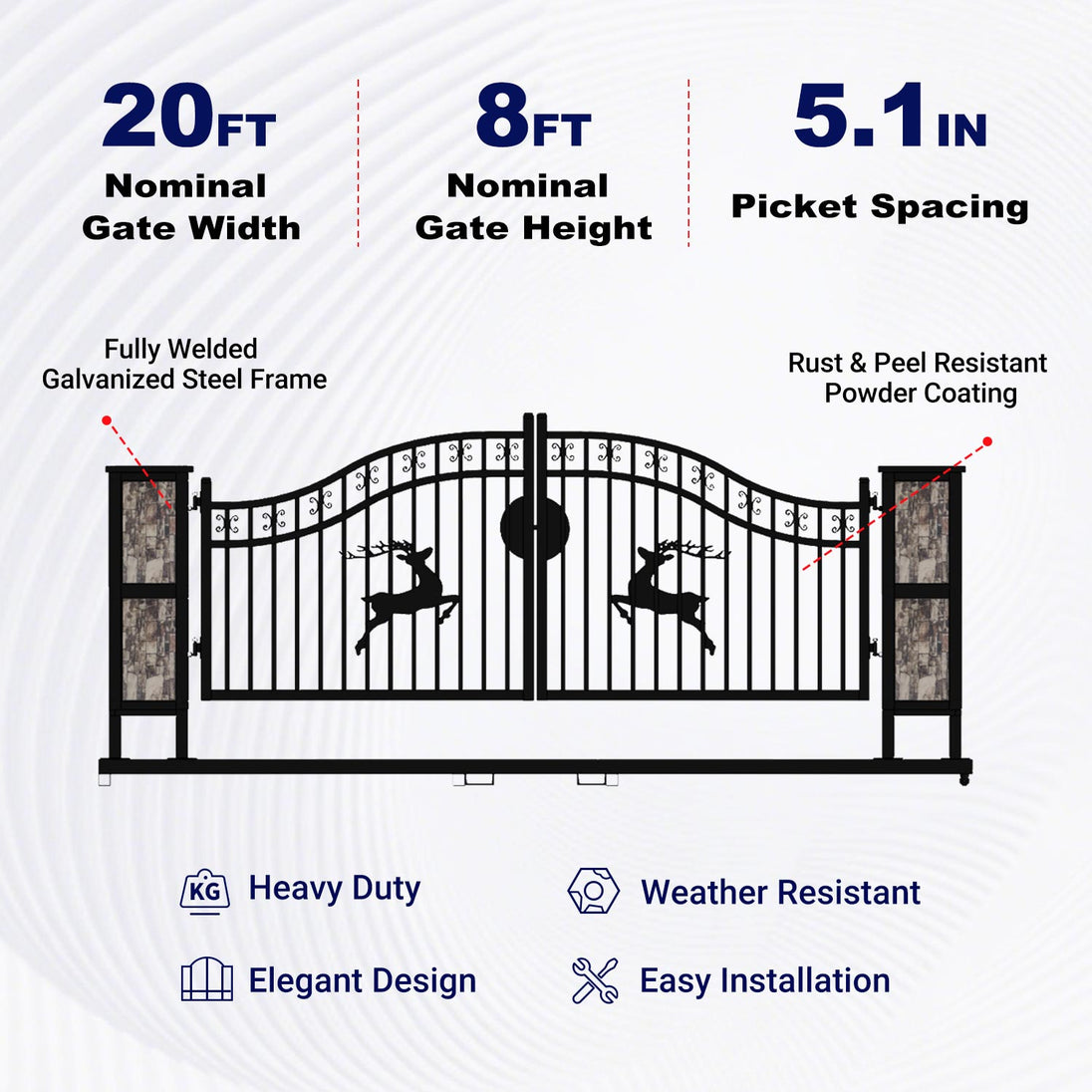 Greatbear 20x8 ft Dual Swing Driveway Gate with Ornamental Posts - Serenity Provision