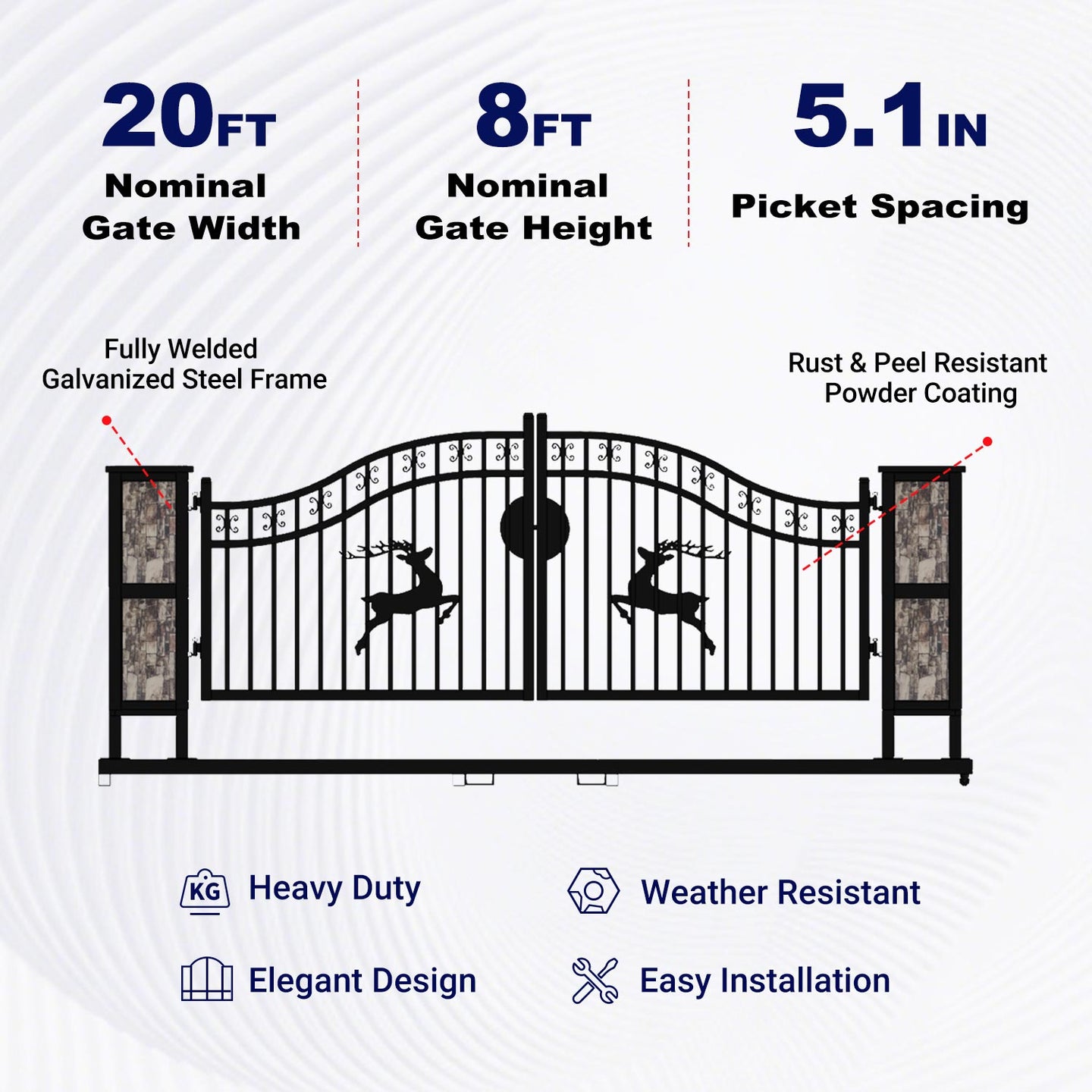 Greatbear 20x8 ft Dual Swing Driveway Gate with Ornamental Posts - Serenity Provision