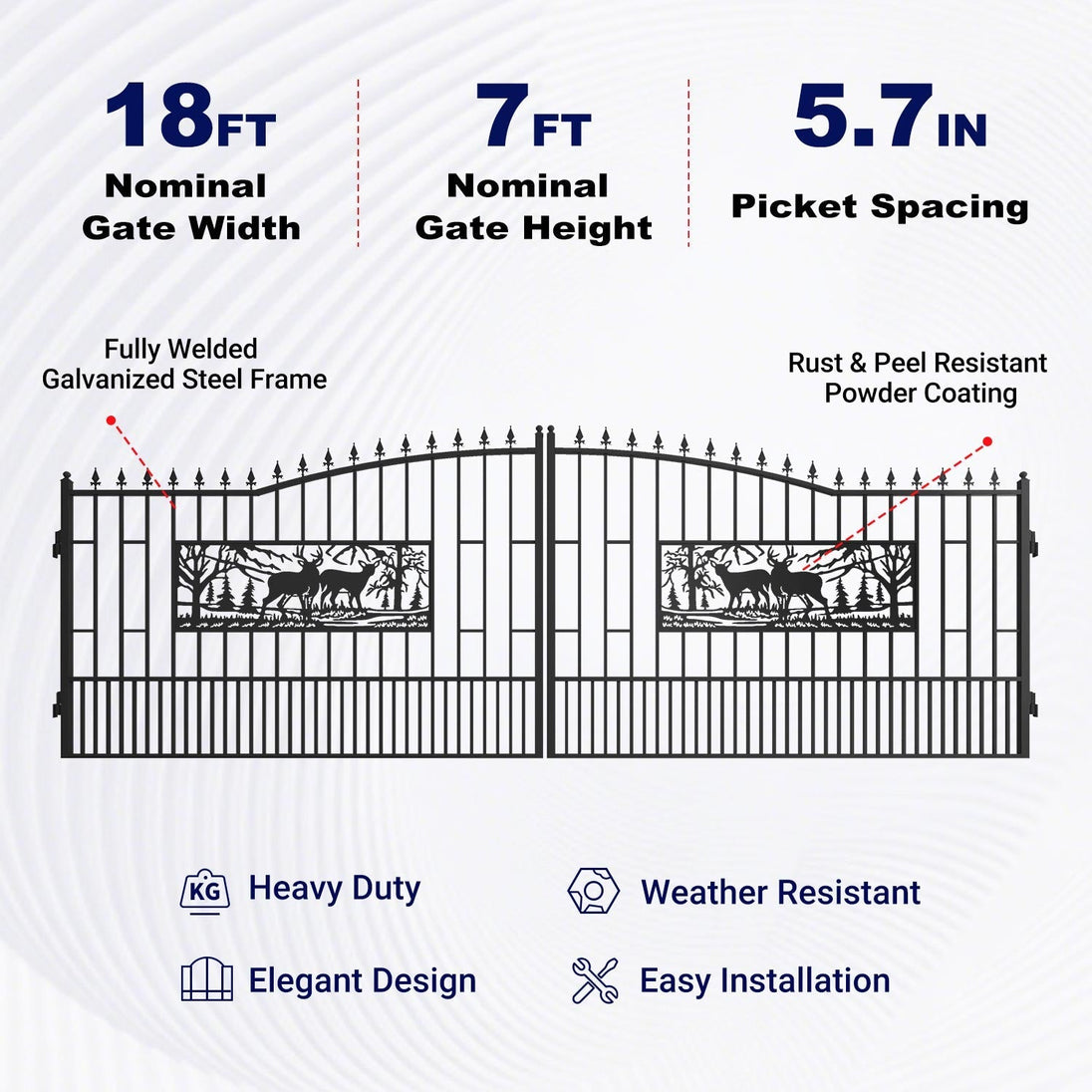 Greatbear 18x7 ft Steel Dual Swing Driveway Gate with Rectangular Deer Pattern - Serenity Provision