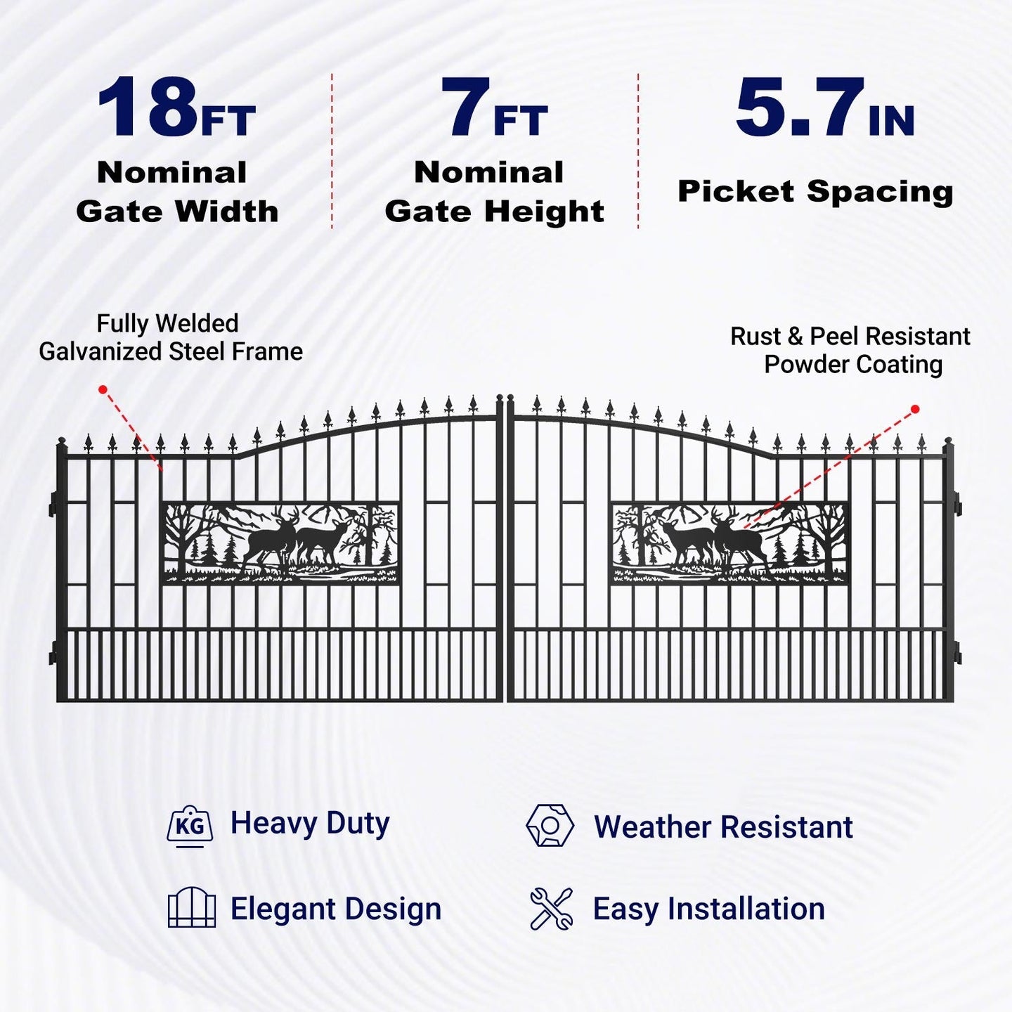 Greatbear 18x7 ft Steel Dual Swing Driveway Gate with Rectangular Deer Pattern - Serenity Provision