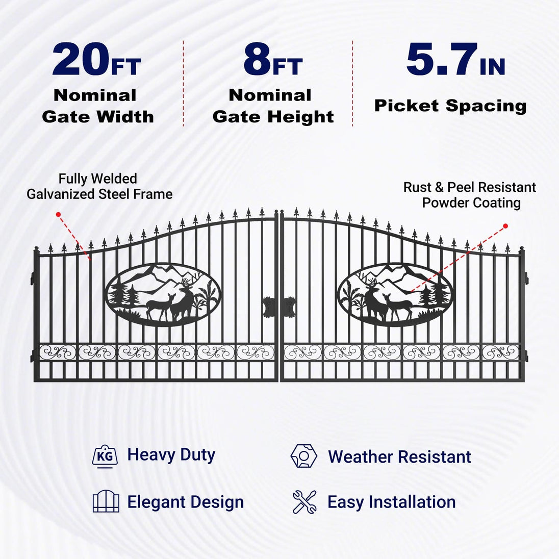 Greatbear 20x8 ft Steel Dual Swing Driveway Gate - Serenity Provision