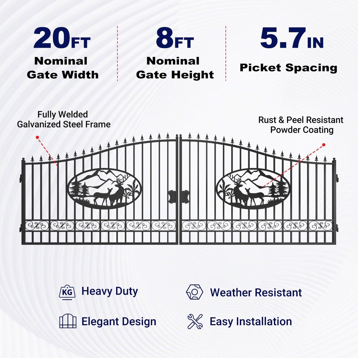 Greatbear 20x8 ft Steel Dual Swing Driveway Gate - Serenity Provision