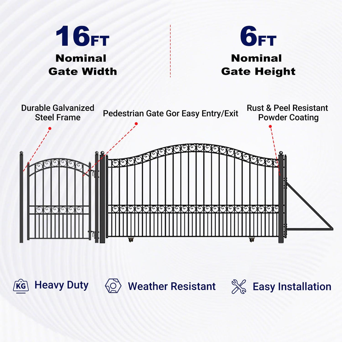 Aleko 16ft Steel Sliding Driveway Gate with 5ft Pedestrian Gate - Serenity Provision