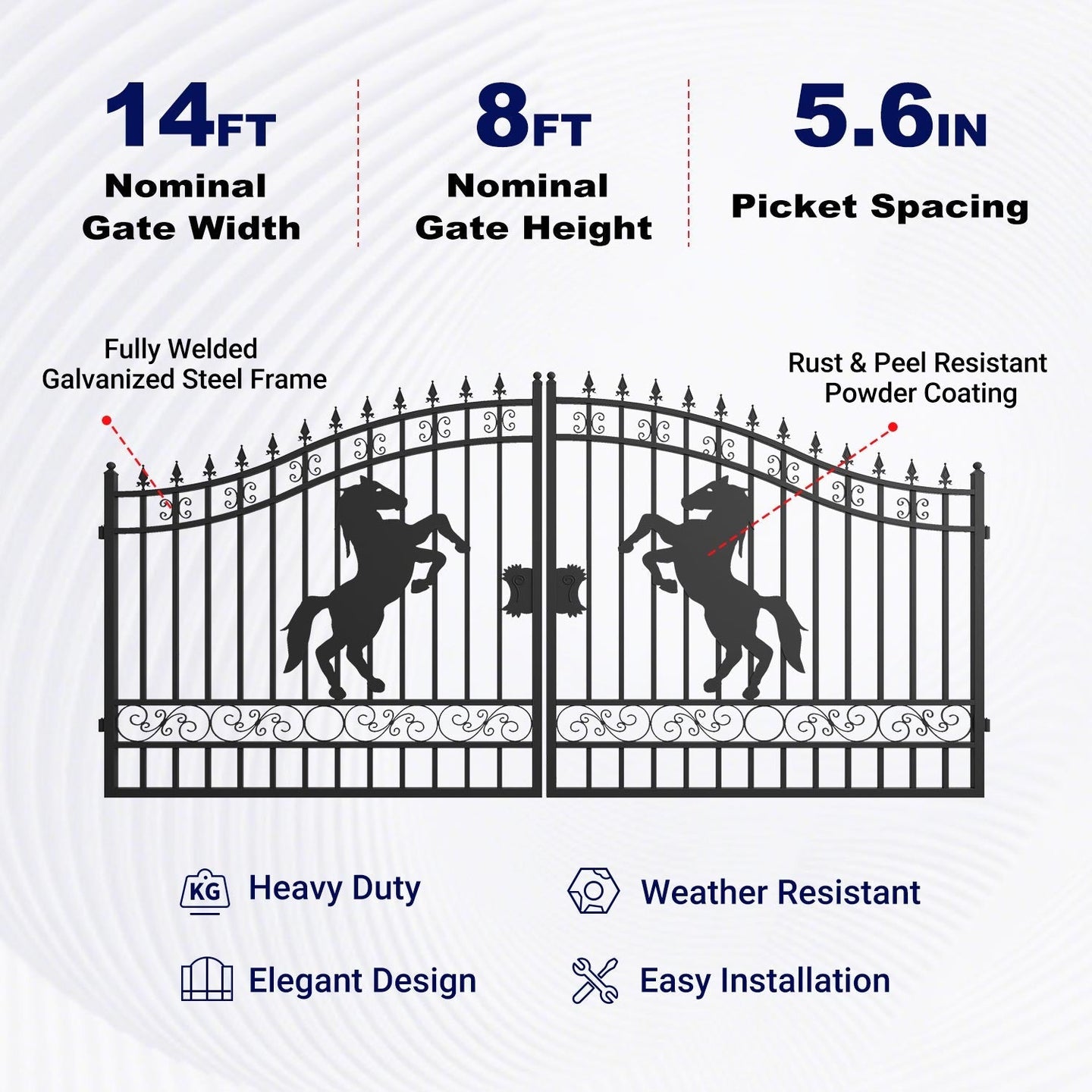 Greatbear 14x8 ft Steel Dual Swing Driveway Gate with Horse Pattern - Serenity Provision