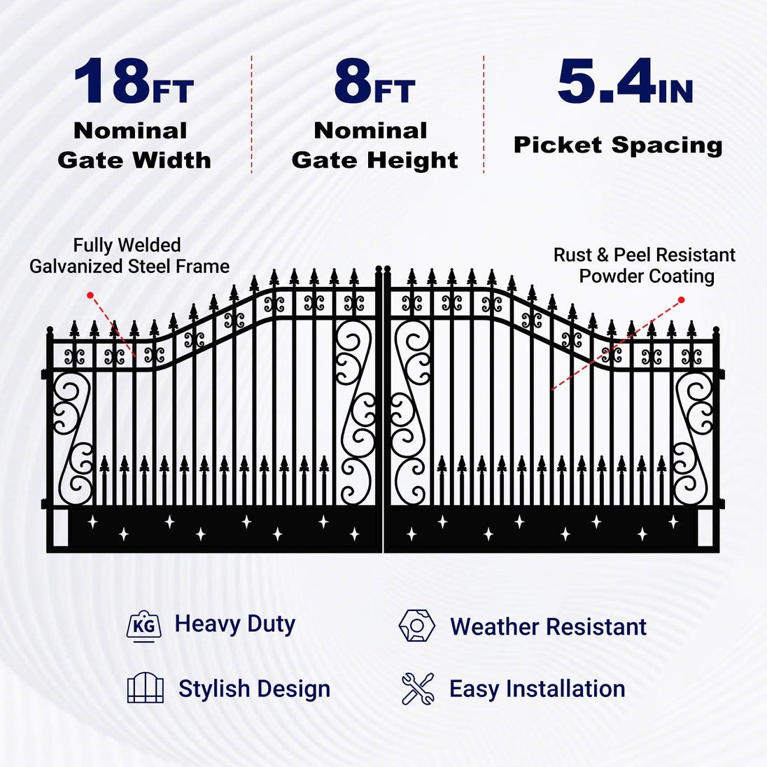 Greatbear 18x8 ft Steel Dual Swing Driveway Gate - Serenity Provision