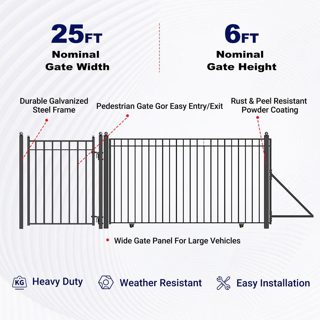 Aleko 25ft Steel Sliding Driveway Gate with 5ft Pedestrian Gate - Serenity Provision