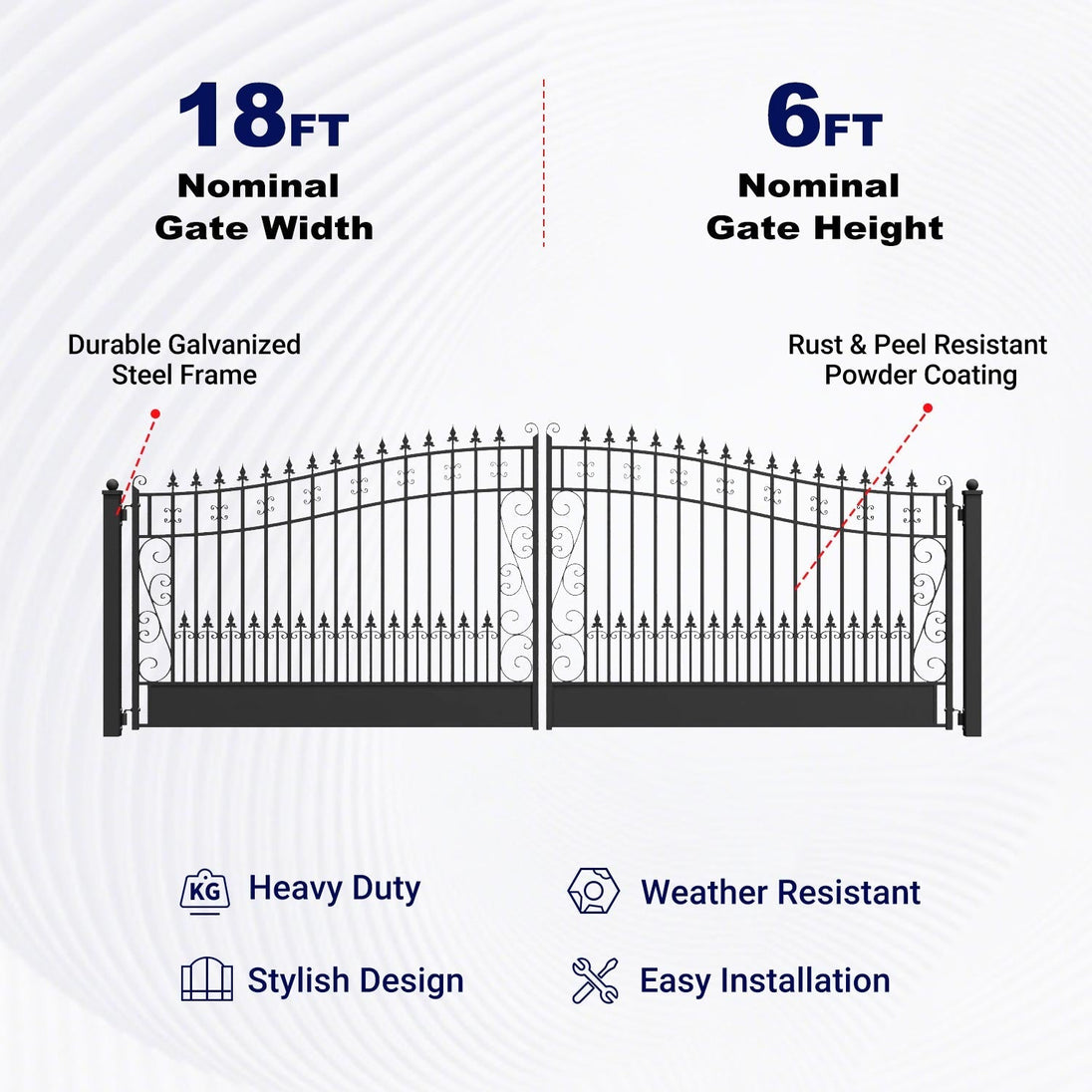 Greatbear 18x6 ft Steel Dual Swing Driveway Gate, VENICE Style - Serenity Provision