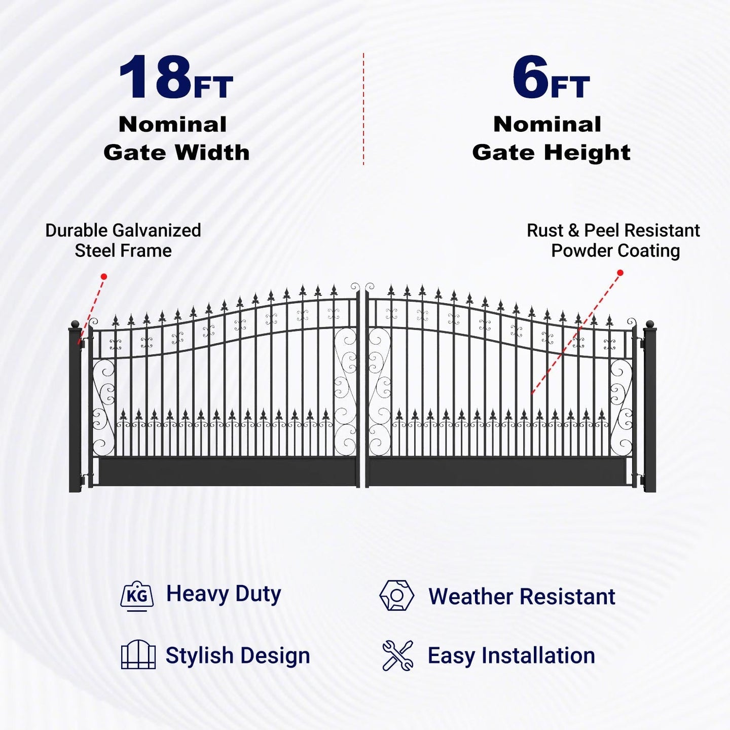 Greatbear 18x6 ft Steel Dual Swing Driveway Gate, VENICE Style - Serenity Provision
