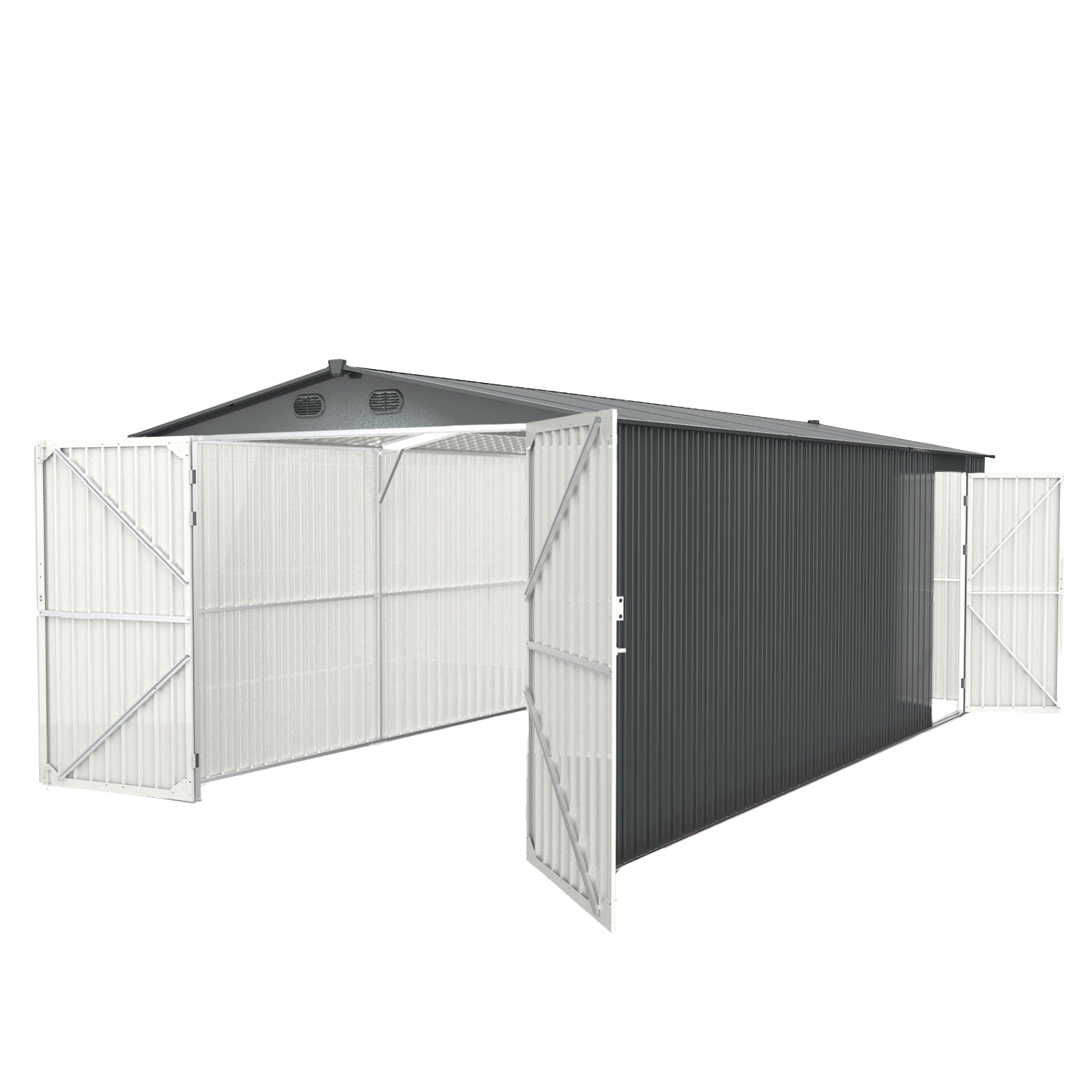Chery Industrial 10 x 20 ft Metal Garage Shed with Double Front Doors, Side Entry Door
