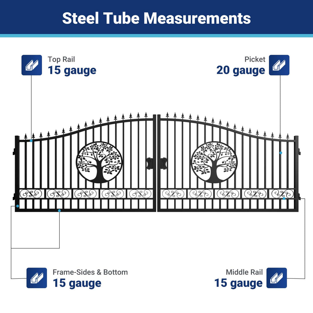 Greatbear 20x8 ft Steel Dual Swing Driveway Gate with Wider Goalposts - Serenity Provision