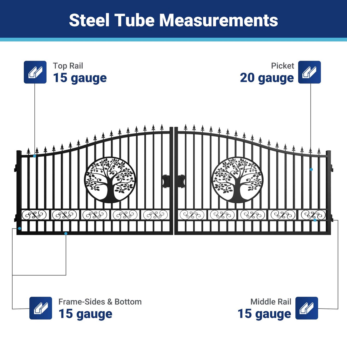 Greatbear 20x8 ft Steel Dual Swing Driveway Gate with Wider Goalposts - Serenity Provision