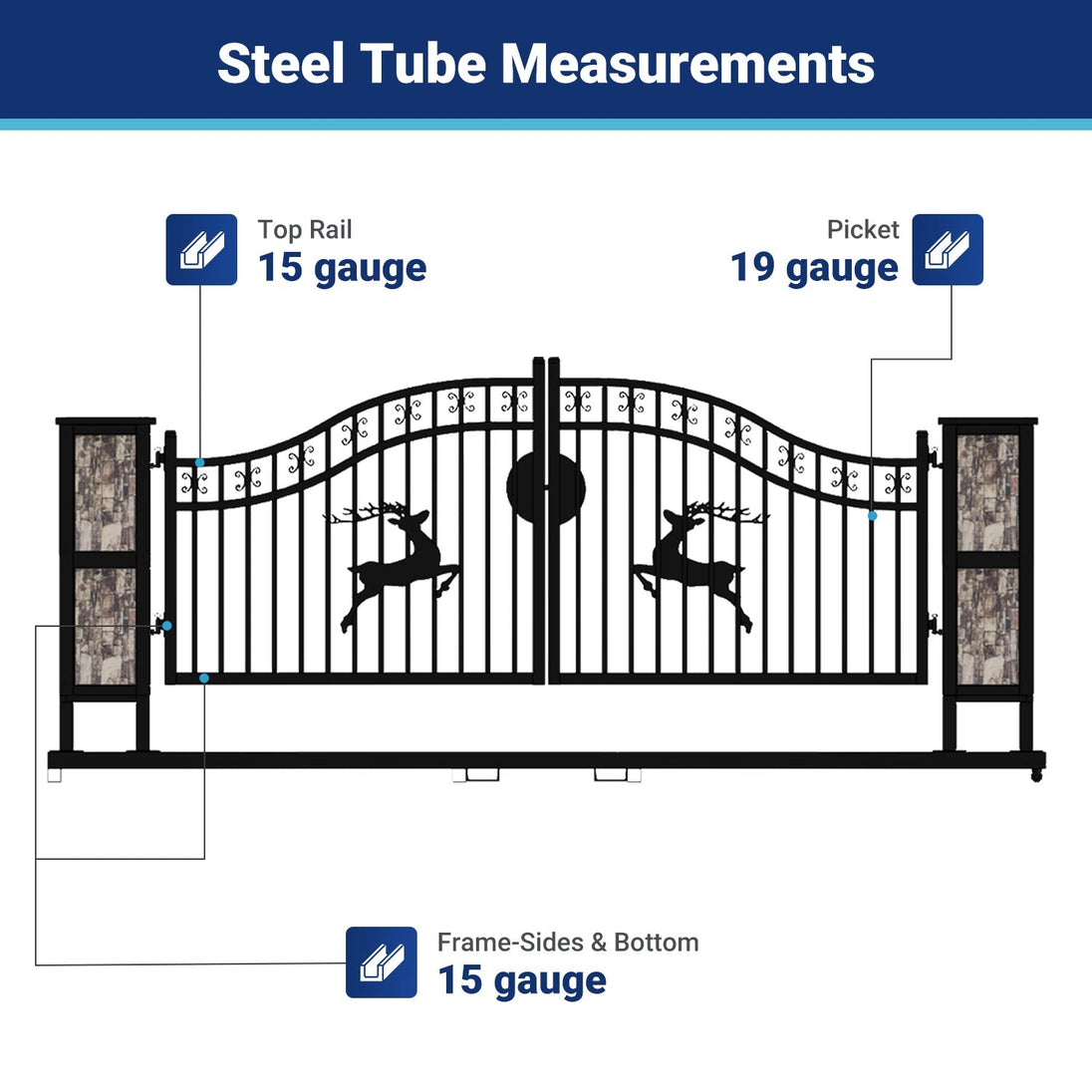 Greatbear 20x8 ft Dual Swing Driveway Gate with Ornamental Posts - Serenity Provision