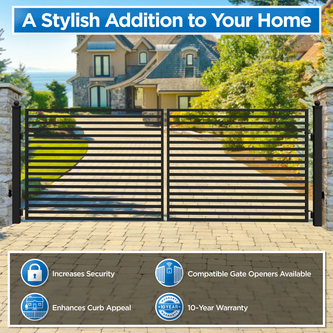 Greatbear 18x6 ft Steel Dual Swing Driveway Gate - MILAN Style - Serenity Provision