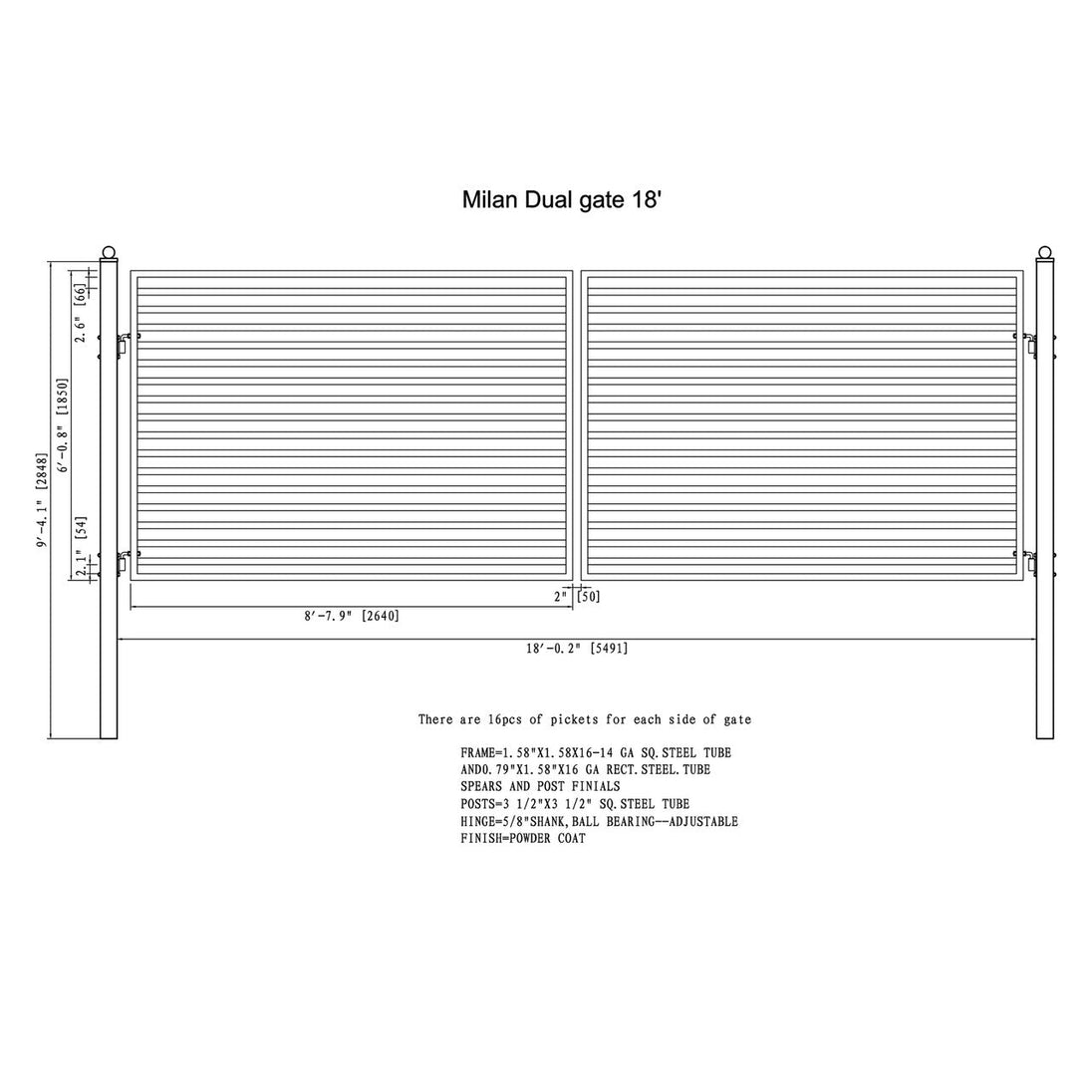 Greatbear 18x6 ft Steel Dual Swing Driveway Gate - MILAN Style - Serenity Provision