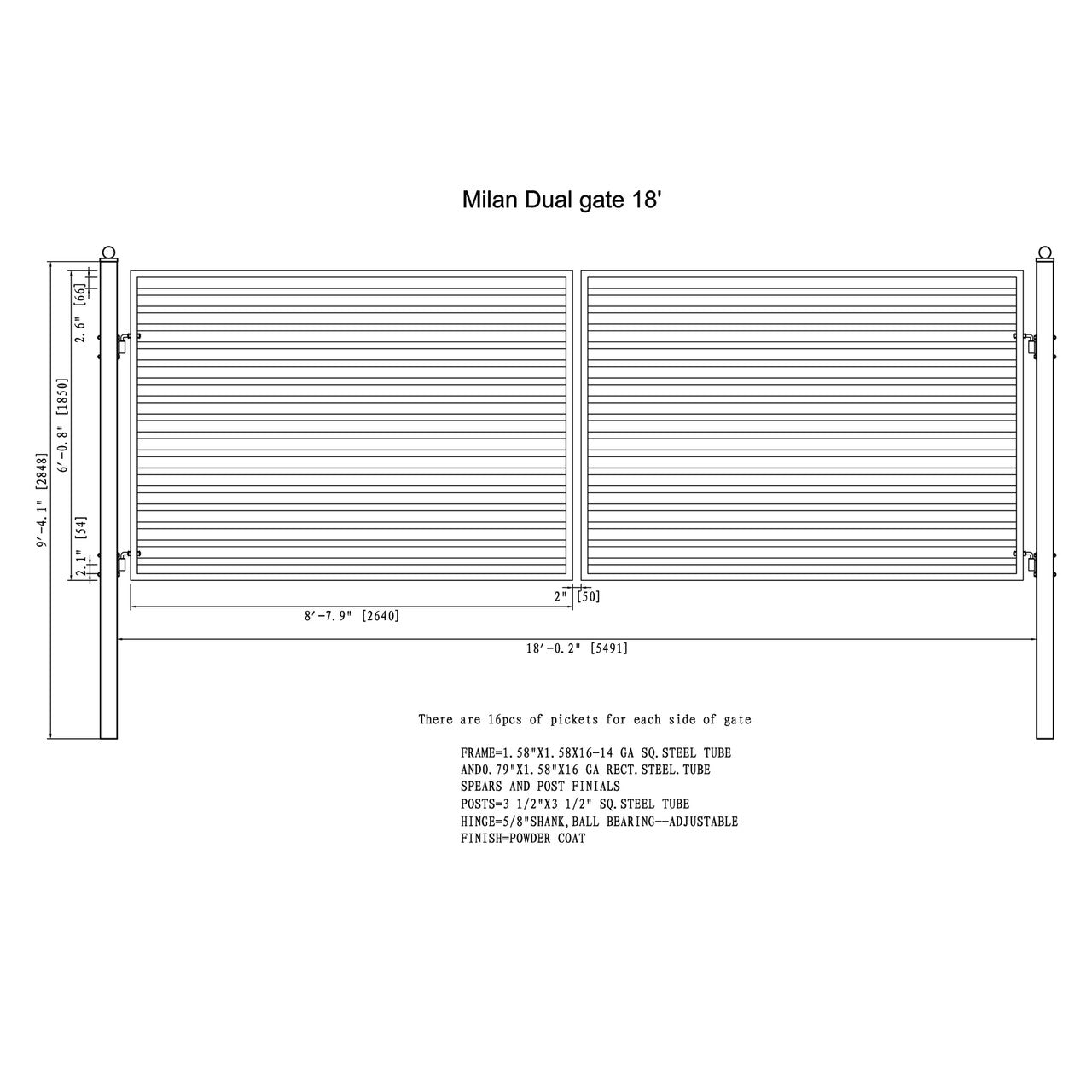 Greatbear 18x6 ft Steel Dual Swing Driveway Gate - MILAN Style - Serenity Provision