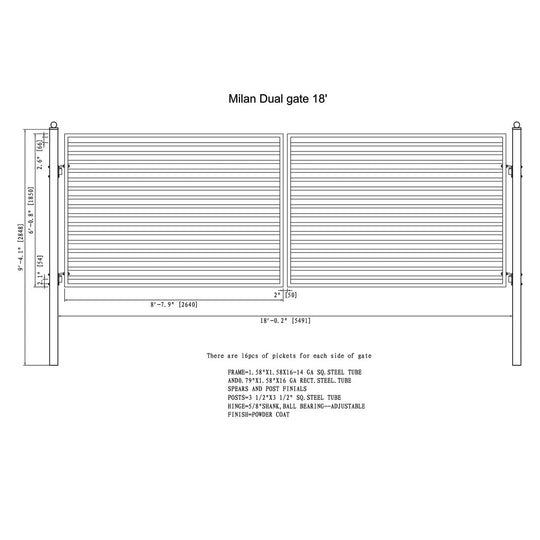 Greatbear 18x6 ft Steel Dual Swing Driveway Gate - MILAN Style - Serenity Provision