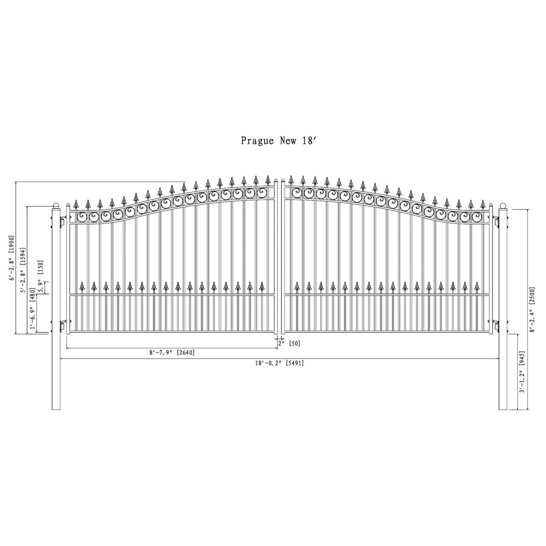 Greatbear 18x6 ft Steel Dual Swing Driveway Gate - PRAGUE Style - Serenity Provision