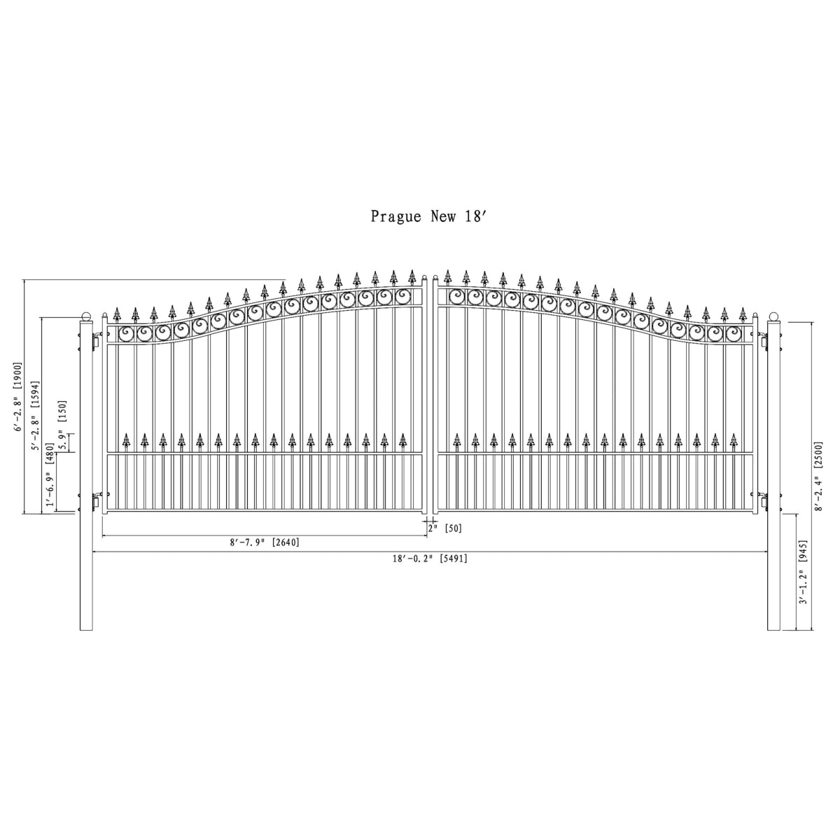 Greatbear 18x6 ft Steel Dual Swing Driveway Gate - PRAGUE Style - Serenity Provision