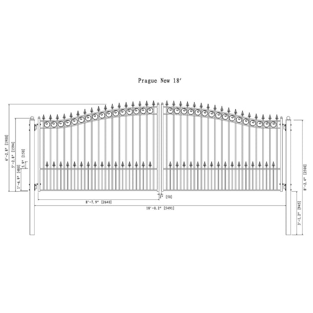 Greatbear 18x6 ft Steel Dual Swing Driveway Gate - PRAGUE Style - Serenity Provision