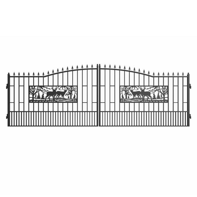 Greatbear 18x7 ft Steel Dual Swing Driveway Gate with Rectangular Deer Pattern - Serenity Provision