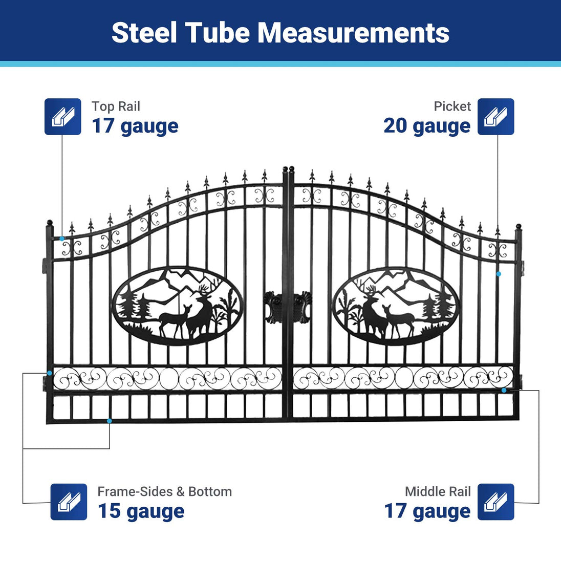 Greatbear 14x8 ft Steel Dual Swing Driveway Gate - Serenity Provision