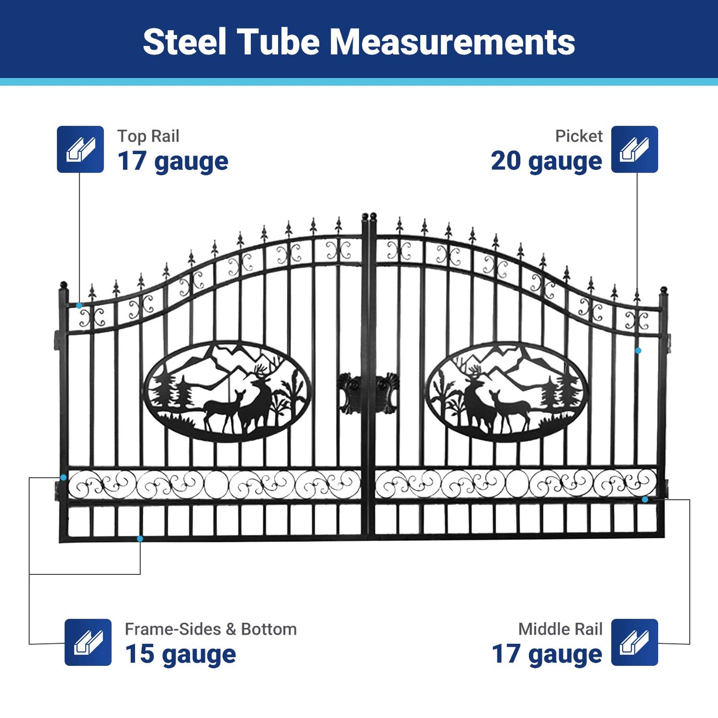 Greatbear 14x8 ft Steel Dual Swing Driveway Gate - Serenity Provision
