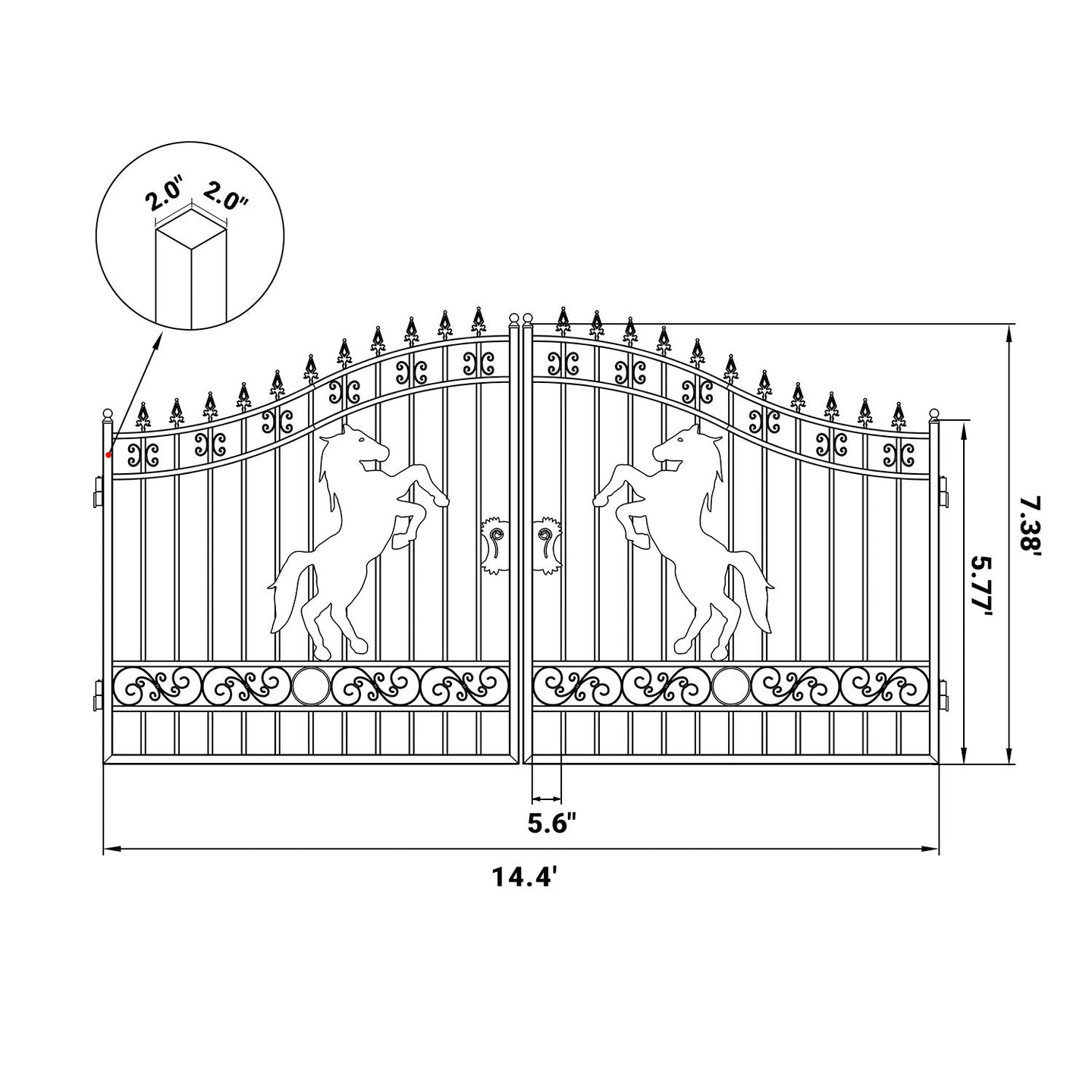 Greatbear 14x8 ft Steel Dual Swing Driveway Gate with Horse Pattern - Serenity Provision