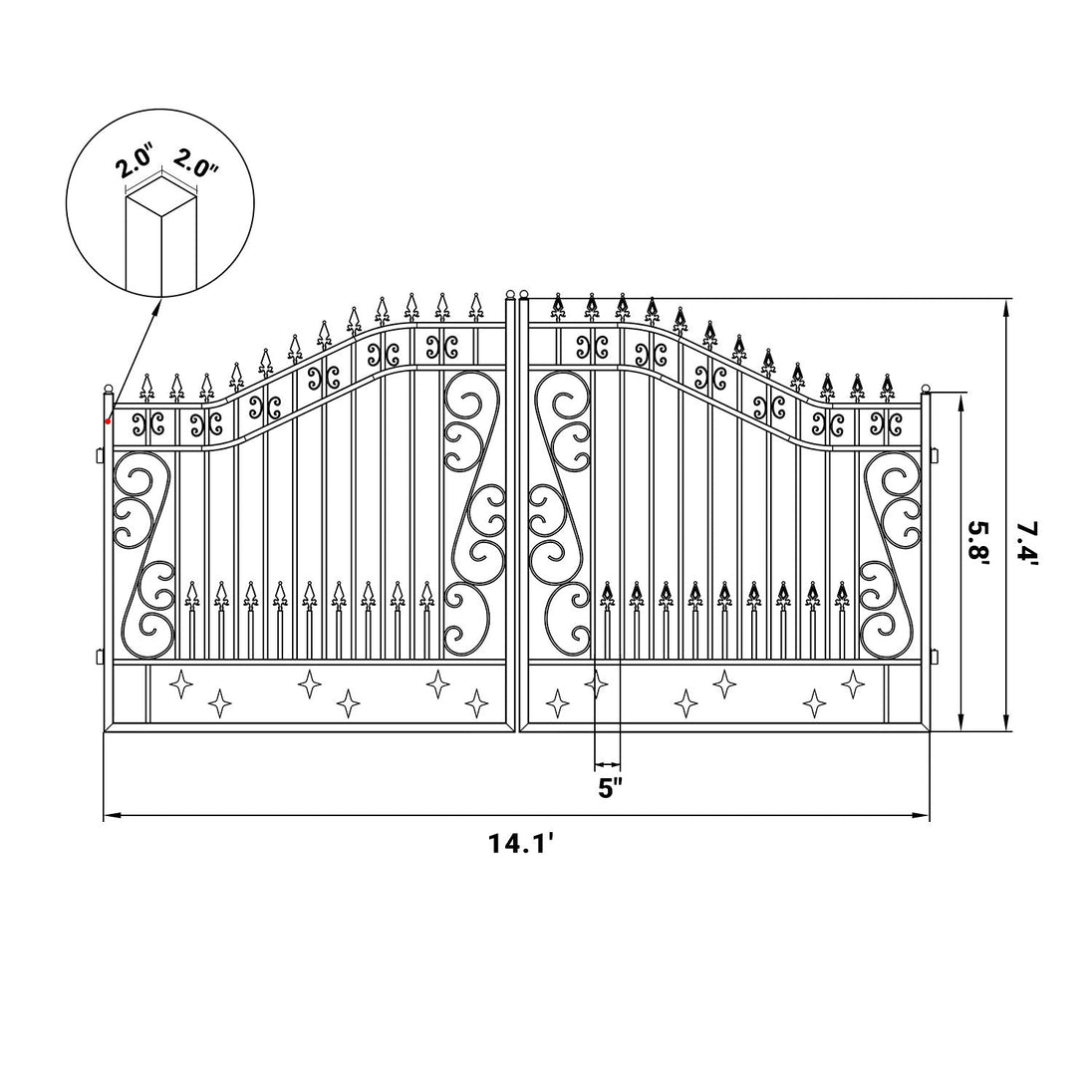 Greatbear 14x8 ft Steel Dual Swing Driveway Gate - Serenity Provision