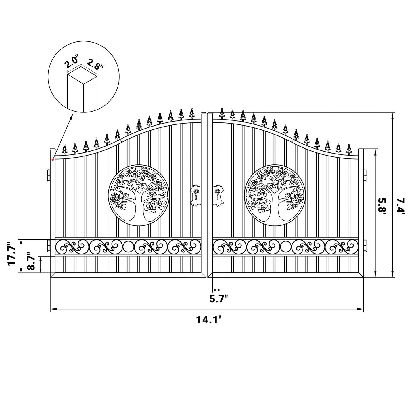 Greatbear 14x8 ft Steel Dual Swing Driveway Gate with Wider Goalposts - Serenity Provision