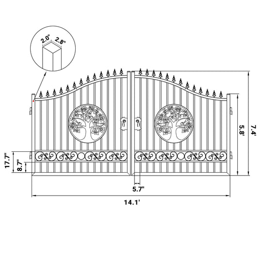 Greatbear 14x8 ft Steel Dual Swing Driveway Gate with Wider Goalposts - Serenity Provision