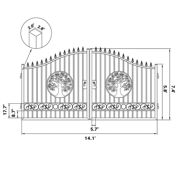 Greatbear 14x8 ft Steel Dual Swing Driveway Gate with Wider Goalposts - Serenity Provision