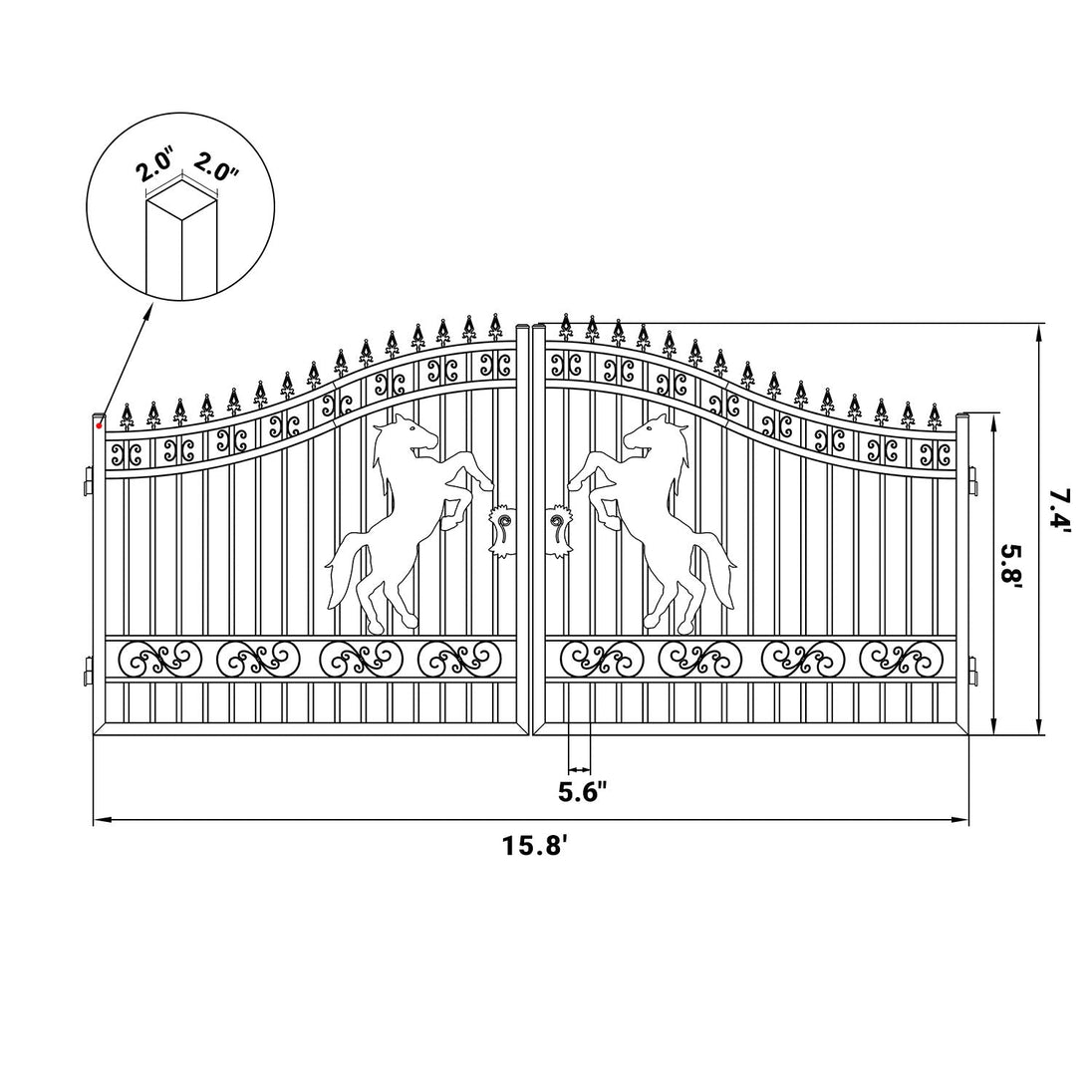 Greatbear 16x7 ft Steel Dual Swing Driveway Gate with Horse Pattern - Serenity Provision