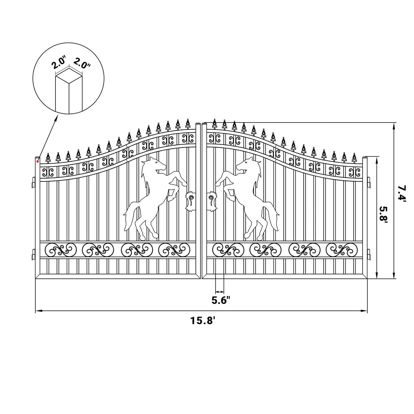 Greatbear 16x7 ft Steel Dual Swing Driveway Gate with Horse Pattern - Serenity Provision