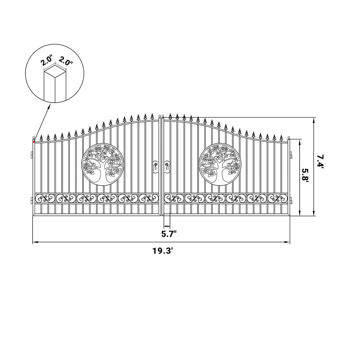 Greatbear 20x8 ft Steel Dual Swing Driveway Gate - Serenity Provision