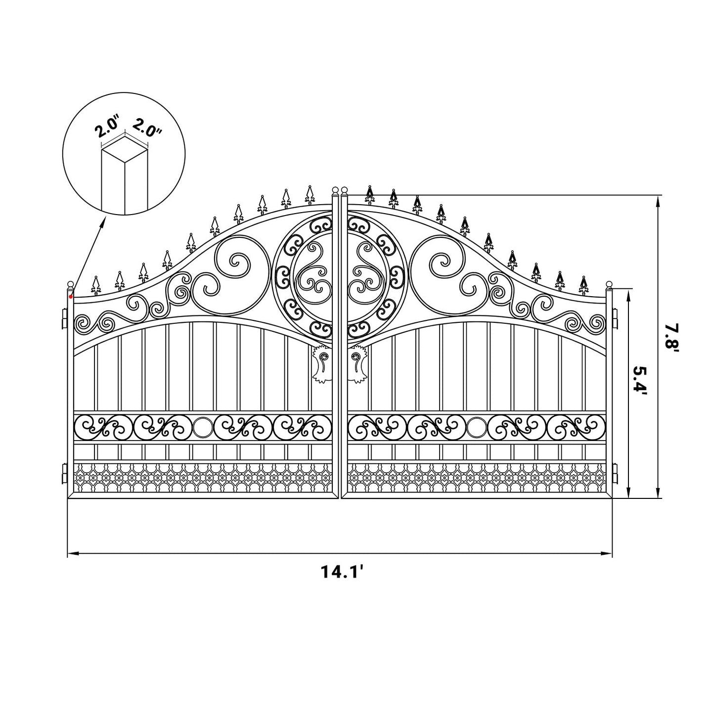 Greatbear 14x8 ft Steel Dual Swing Driveway Gate-European Style - Serenity Provision