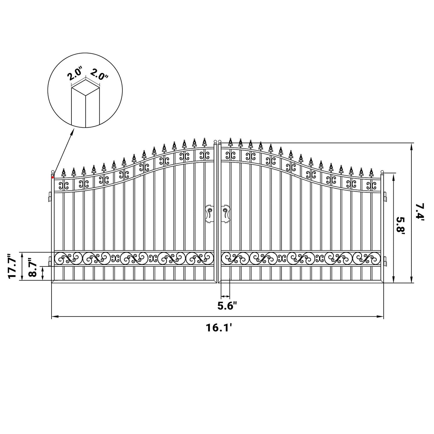 Greatbear 16x8 ft Steel Dual Swing Driveway Gate - Serenity Provision