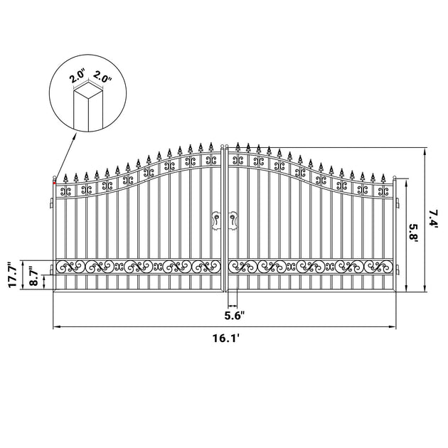 Greatbear 16x8 ft Steel Dual Swing Driveway Gate - Serenity Provision