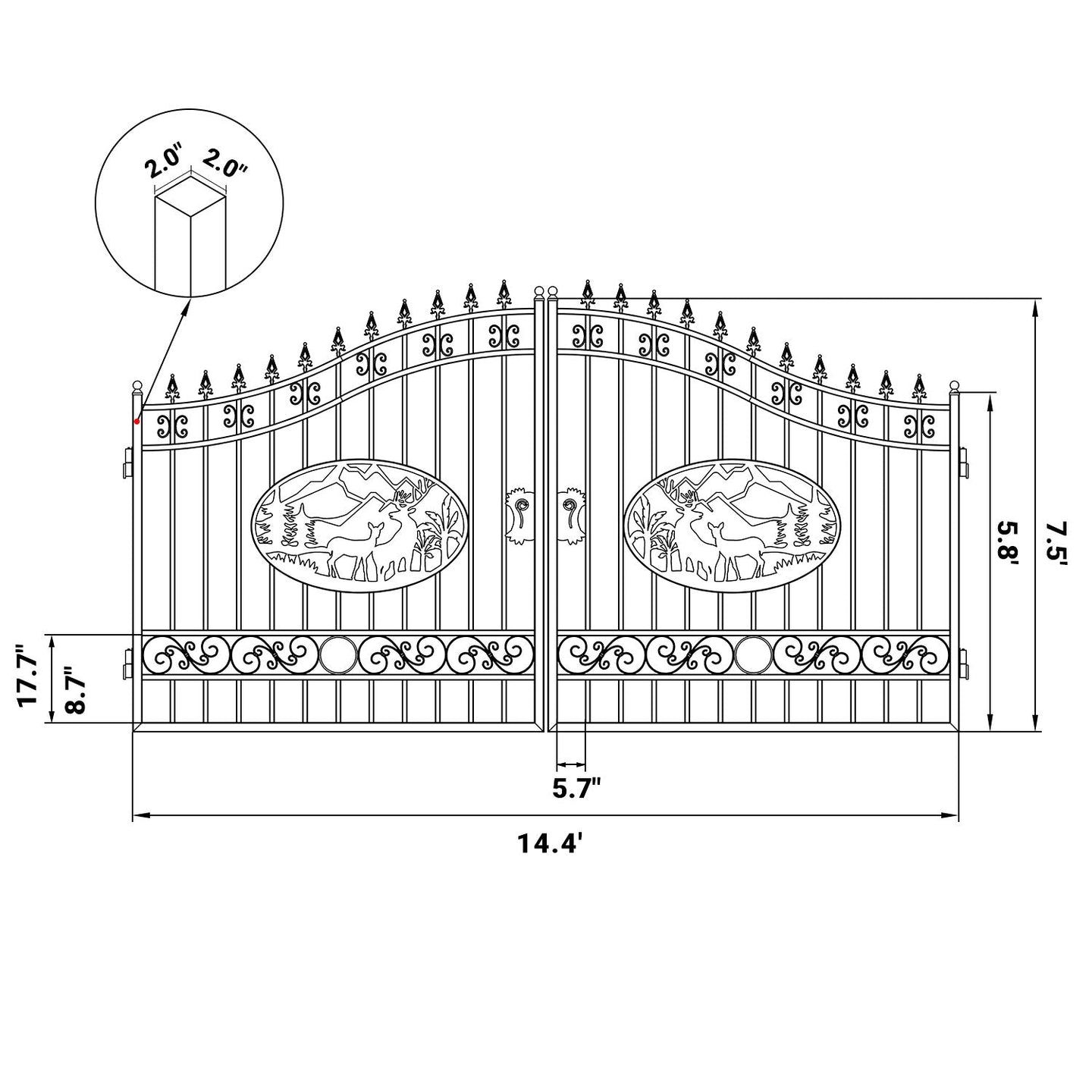 Greatbear 14x8 ft Steel Dual Swing Driveway Gate - Serenity Provision
