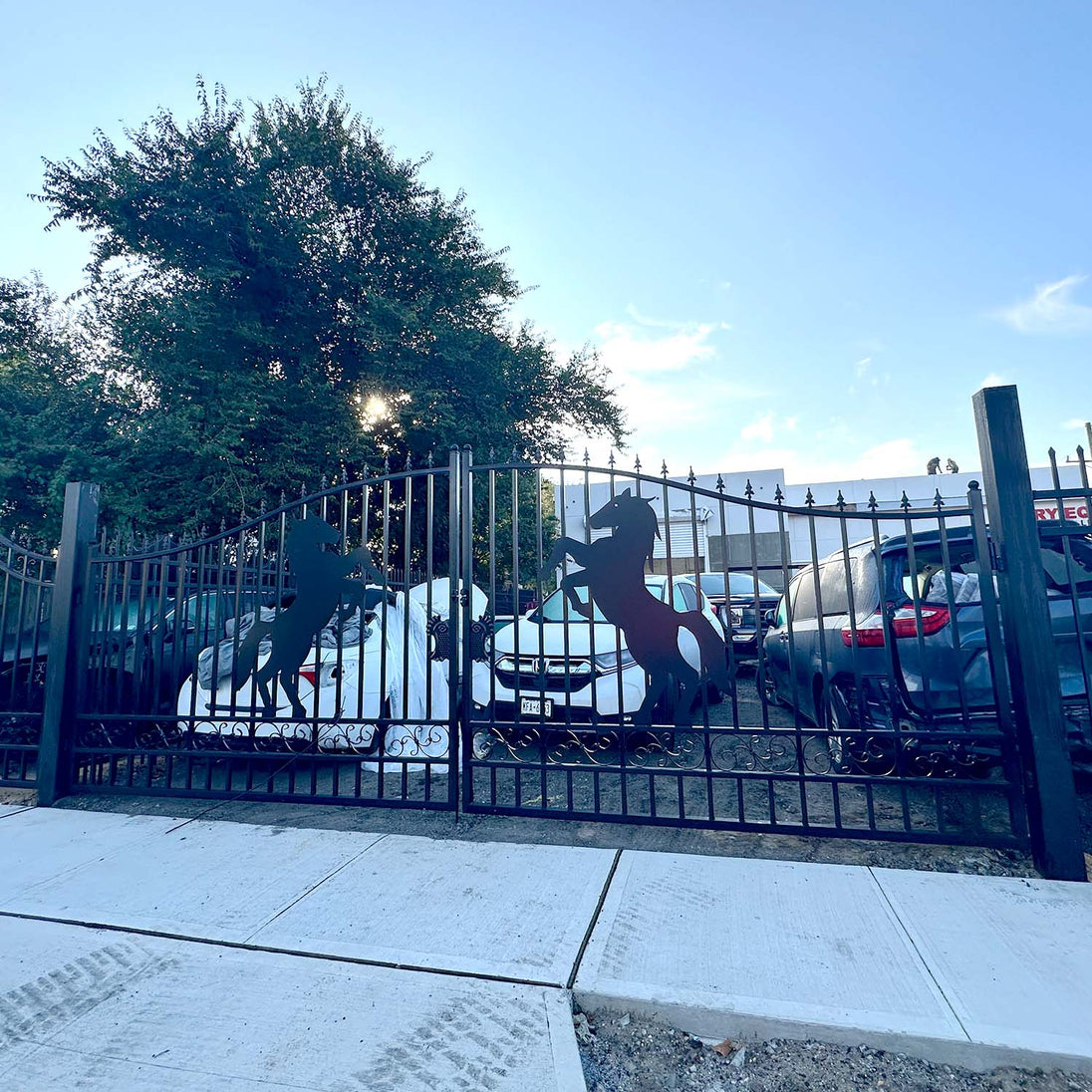 Greatbear 14x8 ft Steel Dual Swing Driveway Gate with Horse Pattern - Serenity Provision